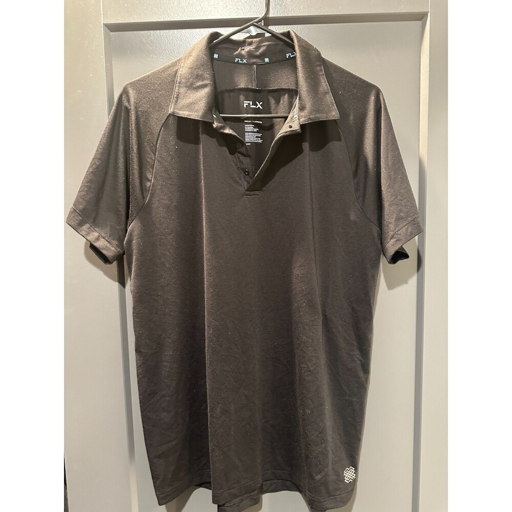 FLX Urban Commuter Shirt Mens Black Short Sleeve 3 Snap Polo Stretch - Medium